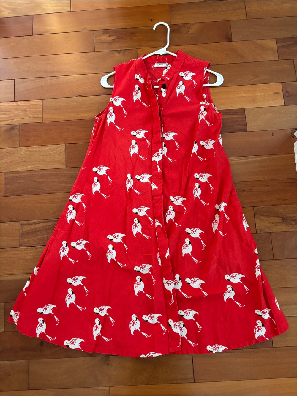Red Sleeveless Flamingo-Print Dress